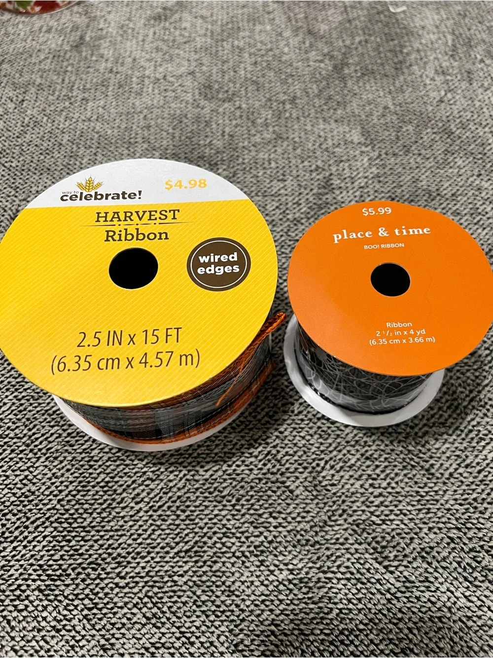 Halloween Plaid and Spider Web Wired Ribbon Set - Orange & Black